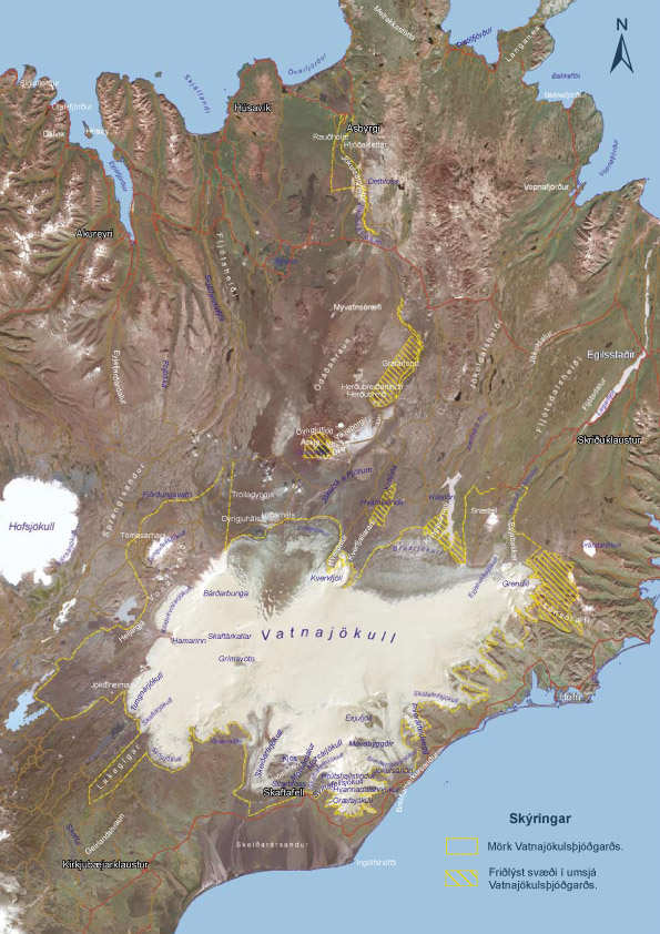 Kort af Vatnajökulsþjóðgarði við stofnun.